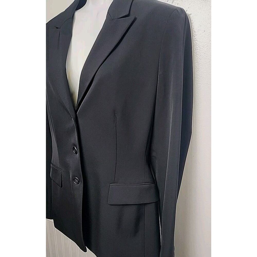 Tahari Women Blazer Jacket M 8 Black 3 Button Stretch Knotched Collar Lined - Picture 3 of 14